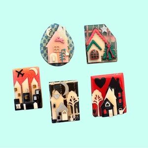 Vintage Lucinda House Pins Brooch Lot Folk Art Cottage Village Pins Maine